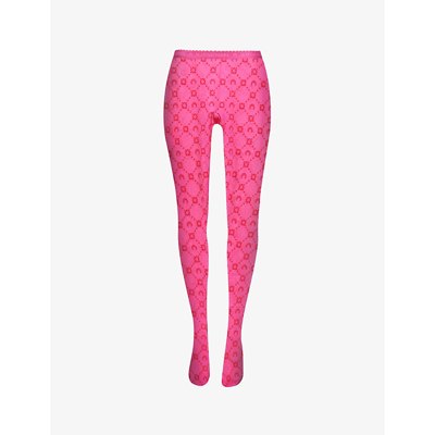 Marine Serre Moon-print Flocked Stretch-nylon Tights In Pink