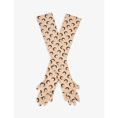 Marine Serre Moon-print Elbow-length Stretch-woven Gloves In All Over Moon Tan