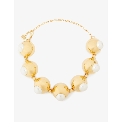 Miu Miu Show Metal And Faux-pearl Necklace In Oro+cream