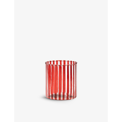 Anna + Nina Multi-coloured Striped Glass Tealight Holder 9cm