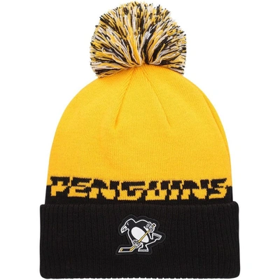 Adidas Originals Men's Yellow, Black Pittsburgh Penguins Cold. Rdy Cuffed Knit Hat With Pom In Yellow,black