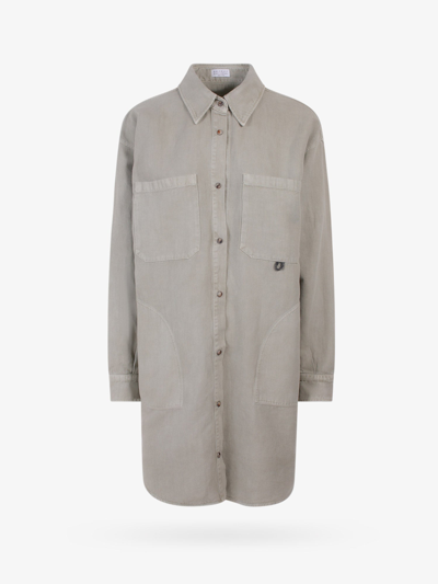 Brunello Cucinelli Oversize Cotton And Linen Shirt - Atterley In Beige
