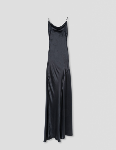 A Line Halter Open-back Silk Dress In Black