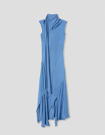 A Line Tie-detailed Bias-cut Asymmetrical Dress In Sky Blue