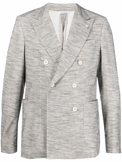 Manuel Ritz Brooch-detail Double-breasted Blazer In Neutrals