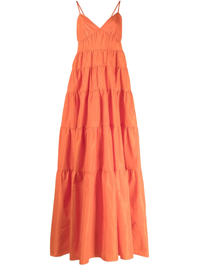 Staud Ripley Tiered Taffeta Maxi Dress In Tangerine