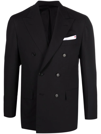 Kiton Double-breasted Suit Jacket In Black