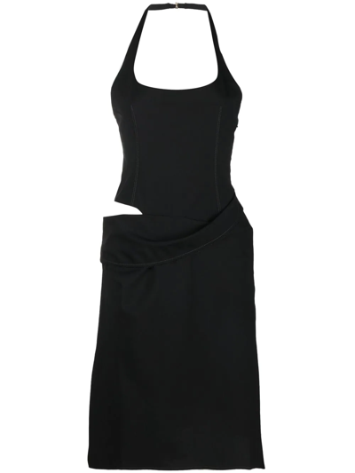 Jacquemus La Robe Hielo Wool Halter Neck Dress In Black