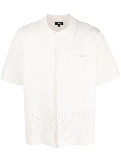 Stussy Perforated Swirl Knit Shirt Off-white Cotton Knit