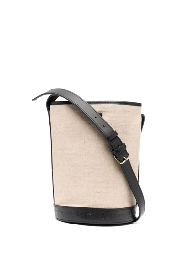 Apc Helene White Bucket Bag With Black Leather Trim And Embossed Logo In Canvas Woman