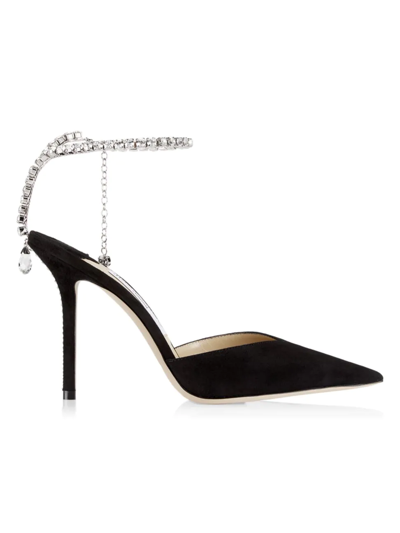 Jimmy Choo Black Black 85 Mm Saeda Decollete Heels In Black Crystal