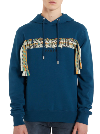 Lanvin Embroidered Logo Hoodie In Petrol Blue