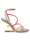 Fendi Colorblock Strappy Napa Architectural-heel Sandals In Rose