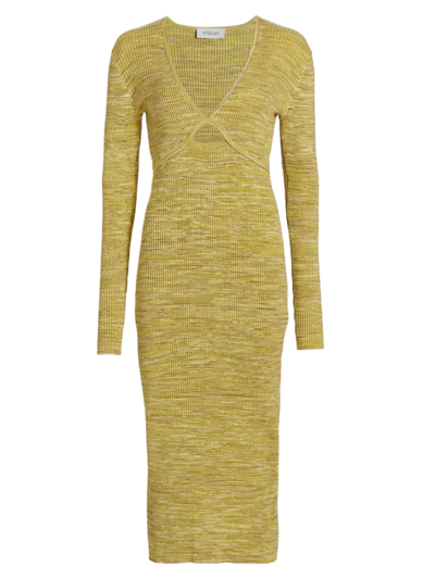 Derek Lam 10 Crosby Geovana Cutout Marled Ribbed-knit Midi Dress In Yellow