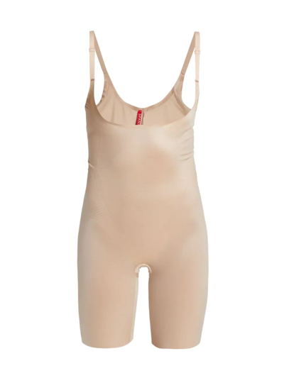 Spanx Thinstincts 2.0 Open-bust Mid-thigh Bodysuit In Champagne Beige