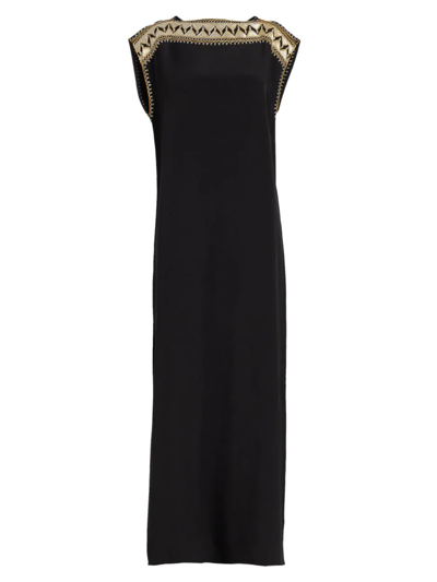 Nili Lotan Women's Albertine Embroidered Silk Maxi Dress In Black W/ Gold Embroidery