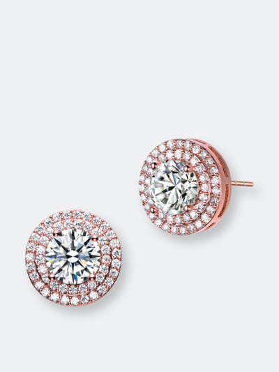 Genevive Sterling Silver Rose Gold Plated Cubic Zirconia Stud Earrings In Pink