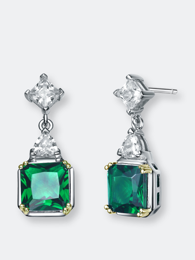 Genevive Sterling Silver Emerald Cubic Zirconia Drop Earrings In Green