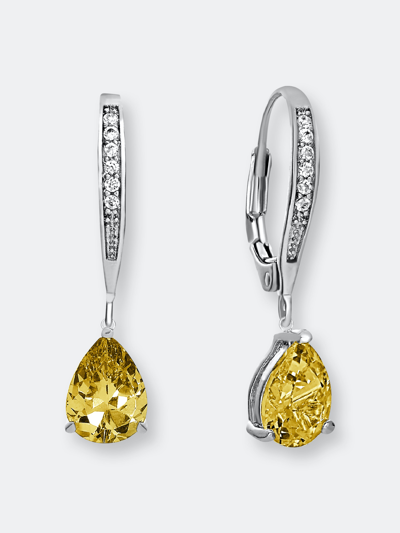 Genevive Sterling Silver Yellow Cubic Zirconia Dangling Earrings