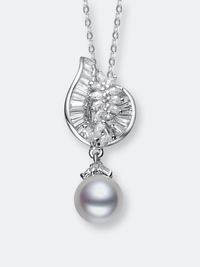 Genevive Cz Sterling Silver Pearl Drop Pendant In White