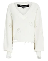 Ser.o.ya Syd Distressed Cotton V-neck Sweater In White