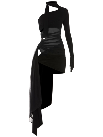 Mugler Glove-sleeve Asymmetric Mini Dress Black