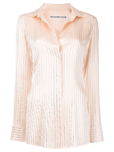 Alexander Wang Slim Fit Silk Crystal Stripe Shirt Powder Room