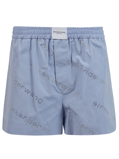 Alexander Wang Crystal Logo Print Boxer Short In Blue