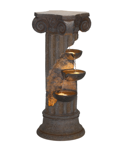 Glitzhome Oversized European Style Faux Stone Sculpture 3-tier Outdoor Fountain With Led Light And Pump, 36.75 In Multi