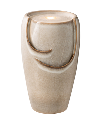 Glitzhome 21.25" H Pot Fountain With Pump And Led Light In Beige/ceramic