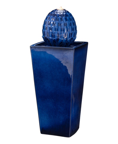 Glitzhome 35.75" H Oversized Artichoke Pedestal Fountain With Pump And Led Light In Blue