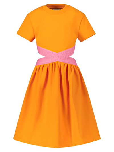 Fendi Kids' Orange Dress For Girl With Double Ff
