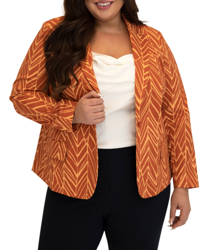 Maree Pour Toi Abstract Print Cotton Blend Blazer In Rust