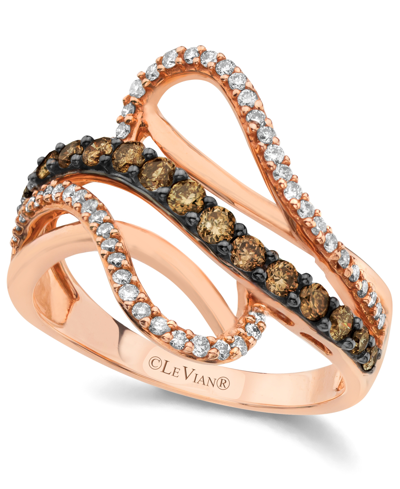 Le Vian Chocolate By Petite  Chocolate And White Diamond Wave Ring (5/8 Ct. T.w.) In 14k Rose Gold