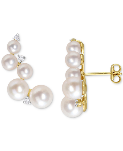 Macy's Cultured Freshwater Pearl (4-7mm) & White Topaz (1/4 Ct. T.w.) Ear Climbers In Gold-plated Sterling In Gold Over Silver