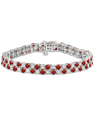 Macy's Sapphire (10 Ct. T.w.) & Diamond (1 Ct. T.w.) Double Row Bracelet In Sterling Silver (also In Emeral In Ruby