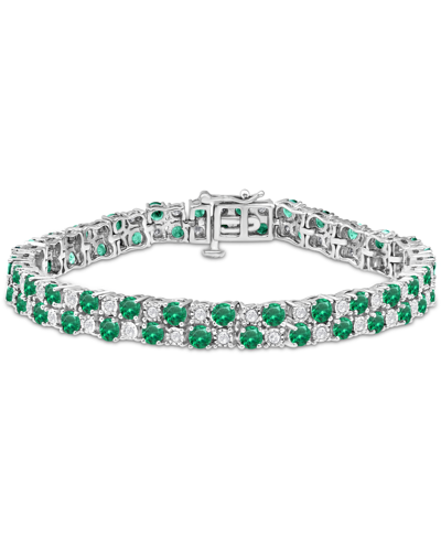 Macy's Sapphire (10 Ct. T.w.) & Diamond (1 Ct. T.w.) Double Row Bracelet In Sterling Silver (also In Emeral In Emerald
