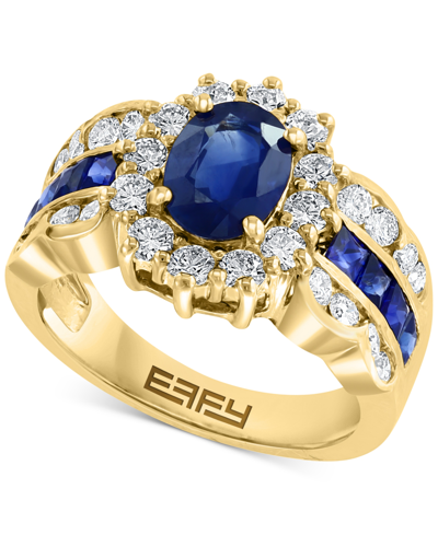 Effy Collection Effy Sapphire (2-1/4 Ct. T.w.) & Diamond (1-1/10 Ct. T.w.) Halo Statement Ring In 14k Gold