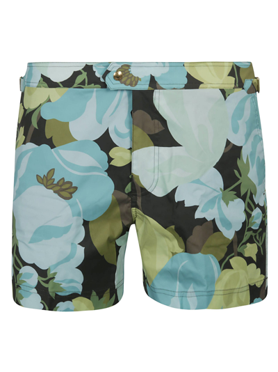 Tom Ford Flower Printed Poplin Swim Shorts In Green