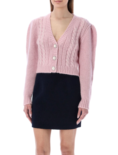 Alessandra Rich Wool Blend Cable Knit Cardigan In Blue