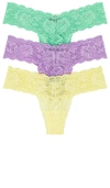 Cosabella Never Say Never Cutie Low-rise Thongs, Set Of 3 In Ghana Green Icy Violet Mignone