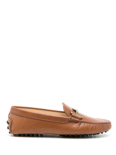 Tod's Double T Gommini Loafers In Brown