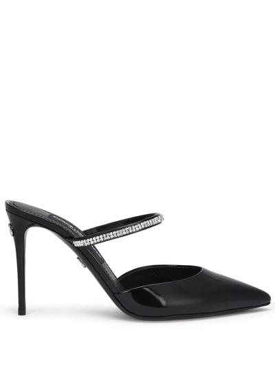 Dolce & Gabbana Crystal-embellished Pointed-toe Mules In Black