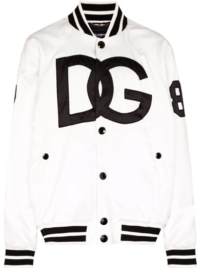 Dolce & Gabbana Satin Jacket With Dg Embroidery And Patch In White