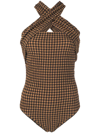 Nanushka Rana Check Seersucker Recycled Polyester Blend Bodysuit In Brown