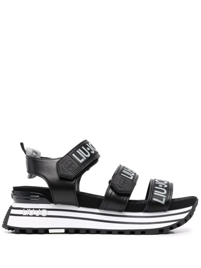 Liu •jo Logo-print Touch-strap Sandals In Schwarz