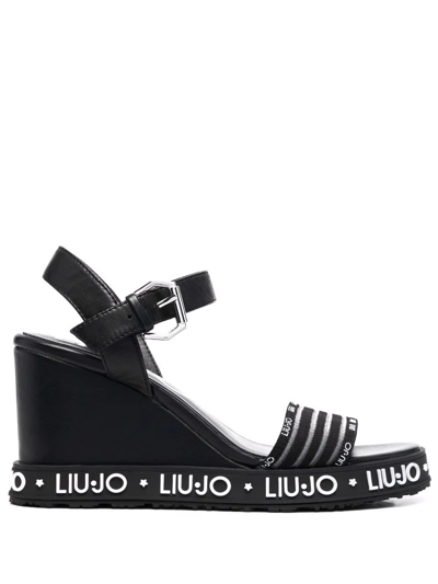 Liu •jo Nicole Logo-print Wedge Sandals In Schwarz