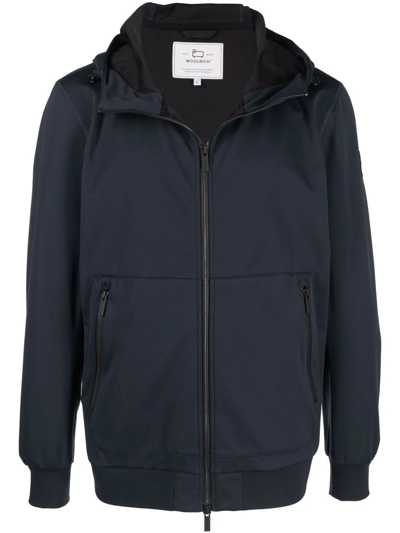 Woolrich Zip-up Hooded Windbreaker In Blau