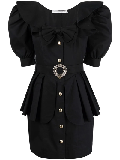 Alessandra Rich Bow-detailed Cotton-poplin Peplum Mini Dress In Black