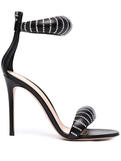 Gianvito Rossi Bijoux Crystal-embellished Leather Heeled Sandals In Black